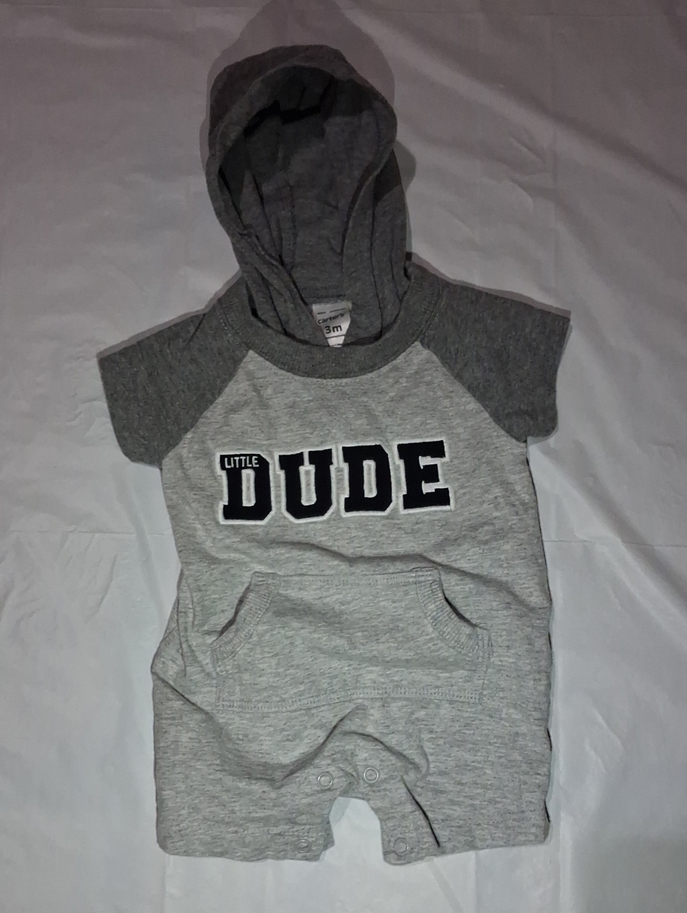 ✨ Carter's Gray "Little Dude" Short Sleeve Hooded Romper ✨